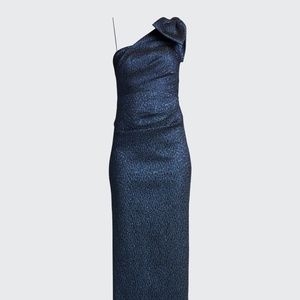 RICKIE FREEMAN FOR TERI JON Metallic Stretch Jacquard One-Shoulder Gown